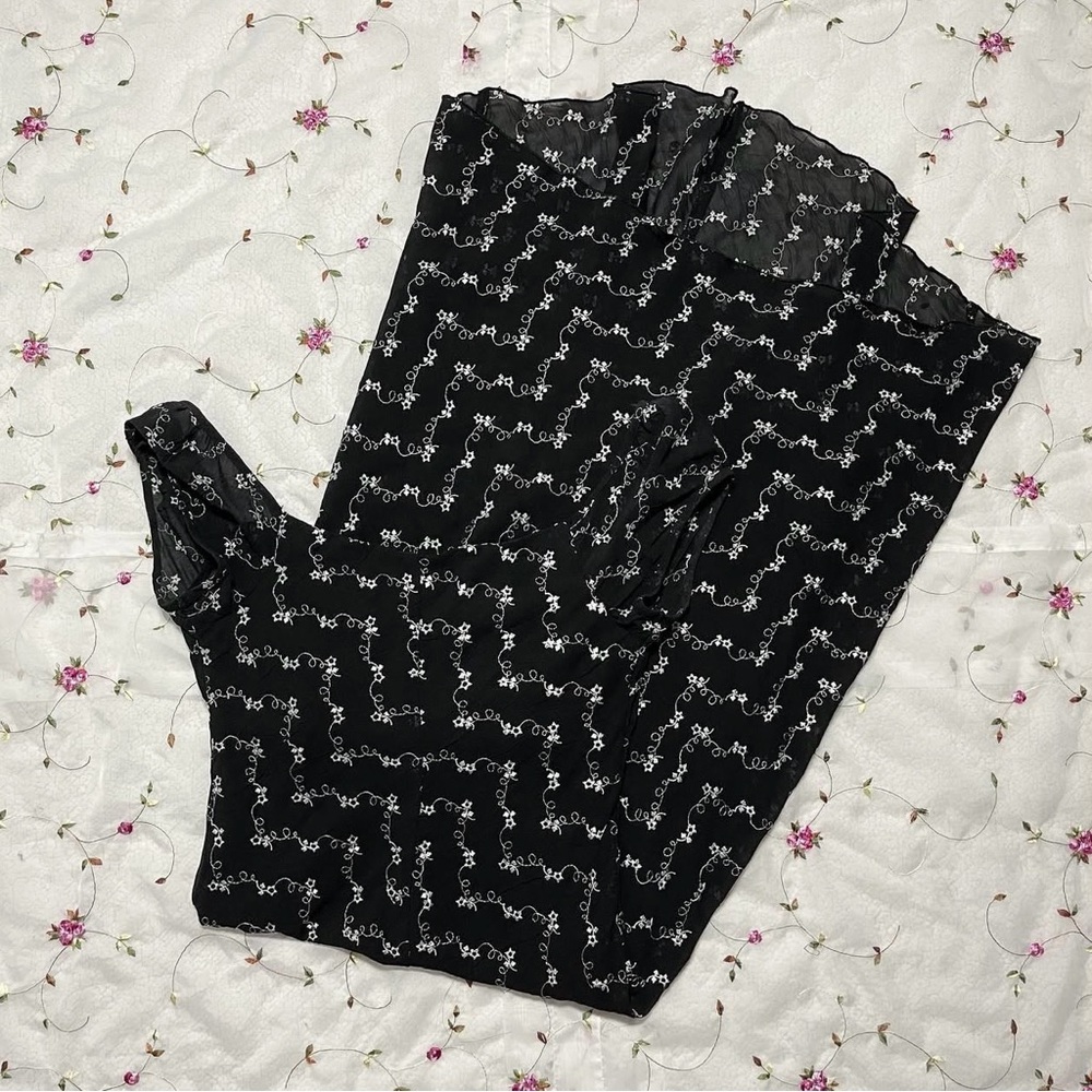 Vintage Black Embroided Floral Milkmaid Dress